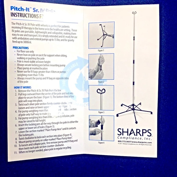 Sharps Pitch-it SR Portable Collapsible IV Pole Model 30006 w/Casters NEW IN BOX - Picture 4 of 5